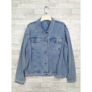 Women's Plus Size 3X Crazy Train Denim Jacket Blue Jean Jacket Top Button Front